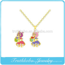 Colorido esmalte de alta Qaulity encantadores niños y niñas personajes de acero inoxidable collar colgante diseño de joyas para niños